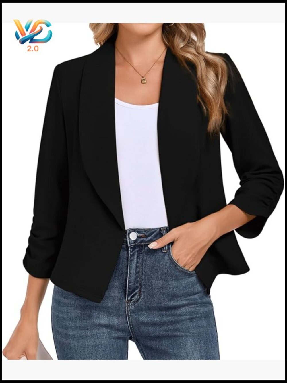 Slim Fit 3/4 Sleeve Blazer Lightweight Open Front Casual Work Jacket